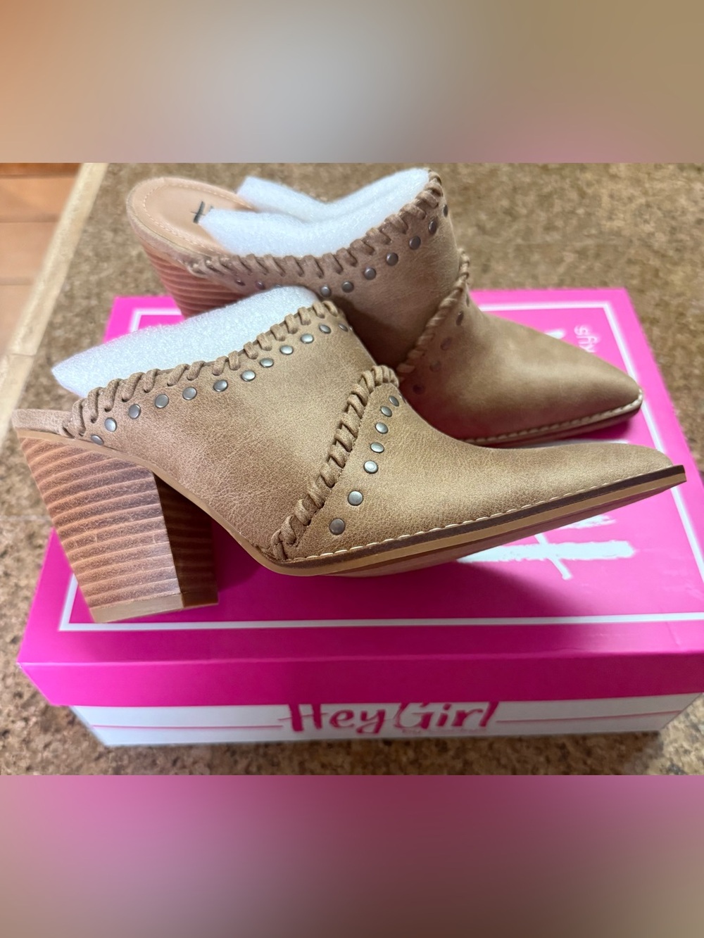 Corkys Tan Studded Mule Heels Shoes NEW